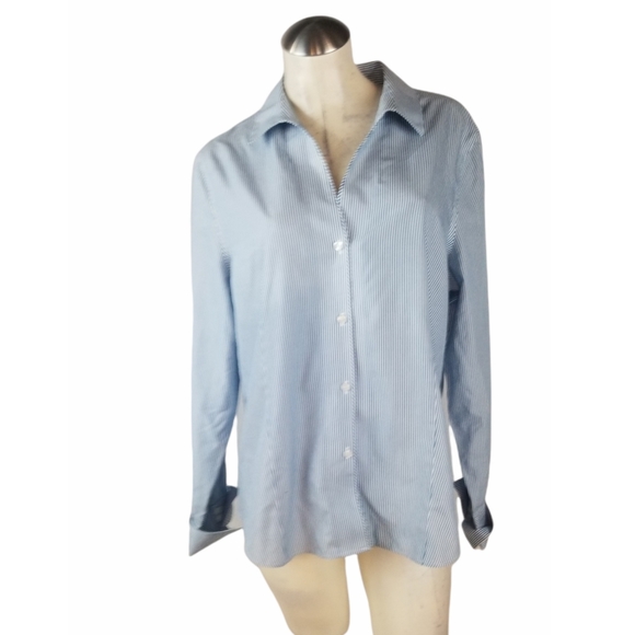 Jones New York Tops - Jones New York Size 16 Non Iron Button Up Shirt Blue Pinstripe